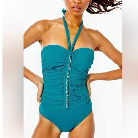 Lilly Pulitzer Other - Lilly Pulitzer Swimsuit Women's Size 10 Emmett One Piece Halter Teal Ruched
